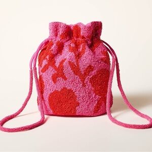 Kate Spade ♠️ x Target 🎯 Beaded Classic Rose Drawstring Bucket Bag Pink Red
